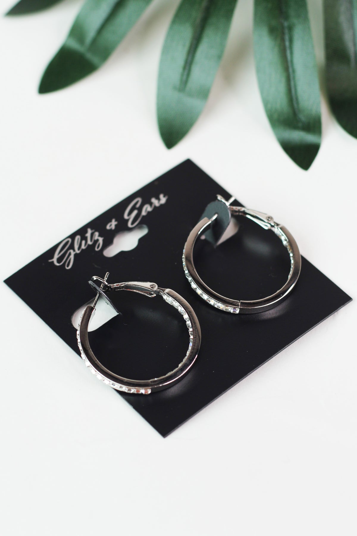 Small Rhinestone In & Out Lever Back Hoop Earrings