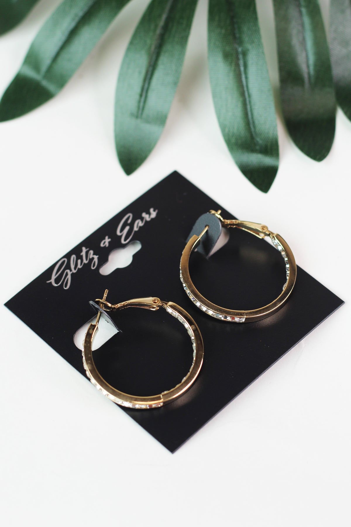 Small Rhinestone In & Out Lever Back Hoop Earrings