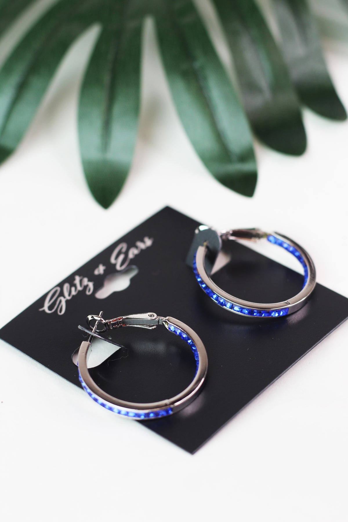 Small Rhinestone In &amp; Out Lever Back Hoop Earrings