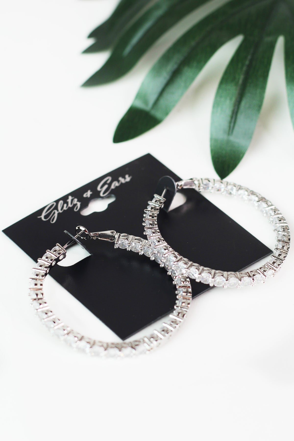 Large Set-In Rhinestone In &amp; Out Lever Back Hoop Earrings