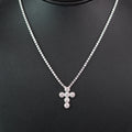 Rhinestone Necklace w/ Pave Trimmed Round Stone Cross