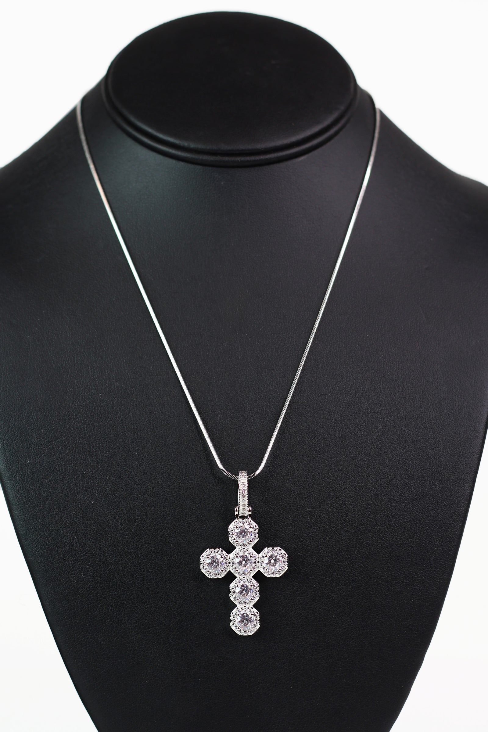Chunky Pave Trimmed Round Stone Cross Necklace