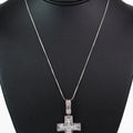 Baguette Cross w/ Raised Square Stone Cross Center Necklace