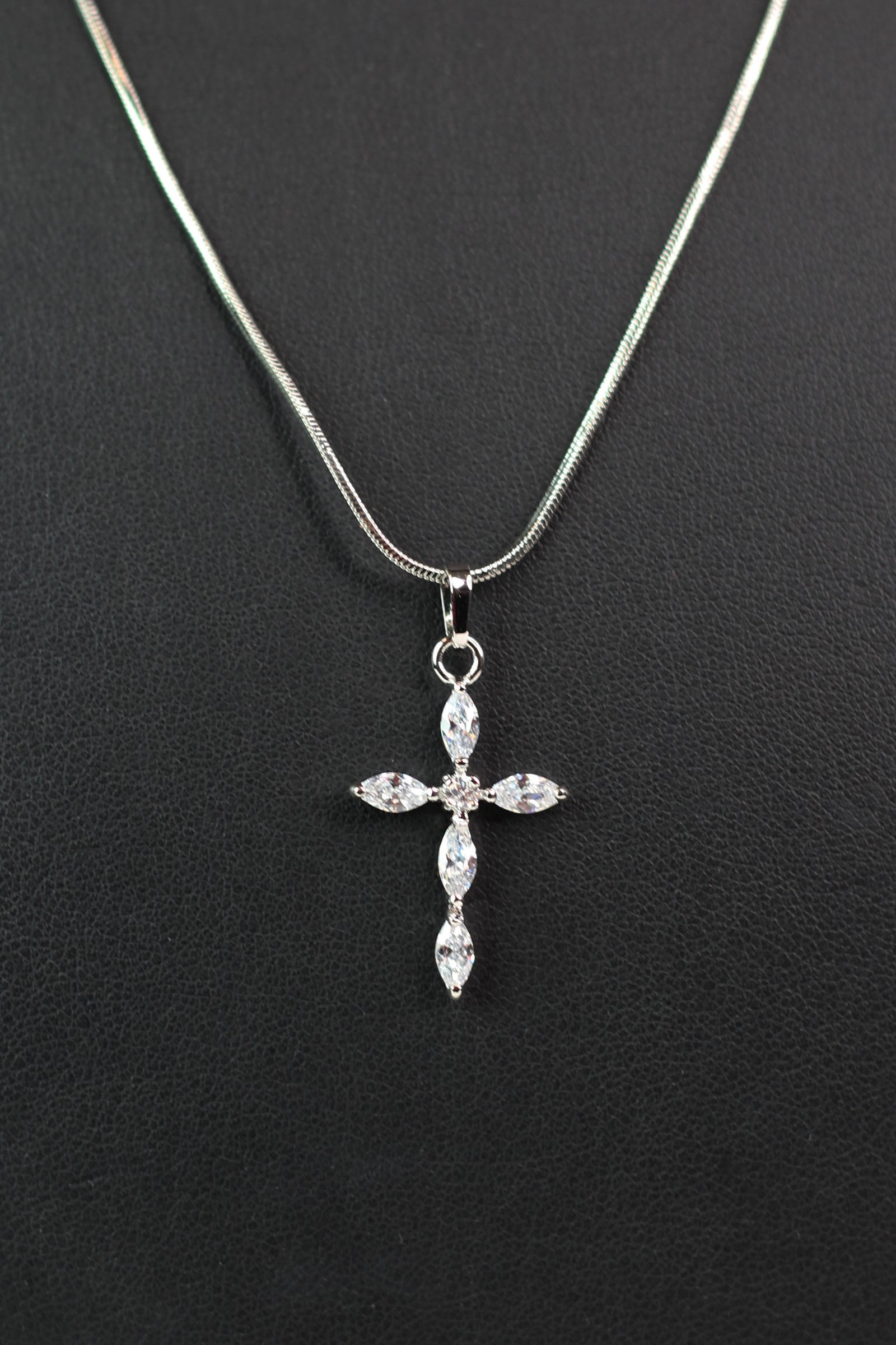 Tiny Marquis w/ Round Center Stone Cross Necklace