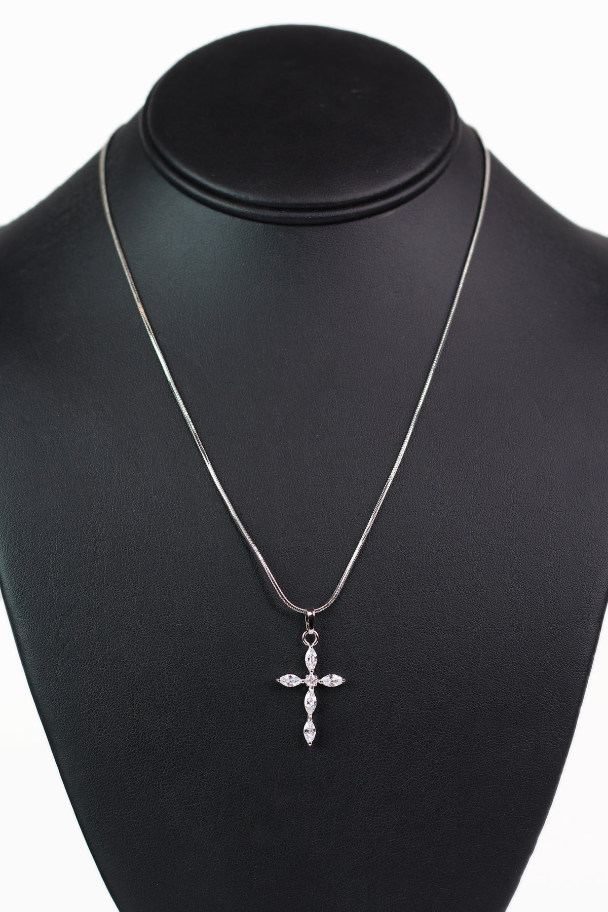 Tiny Marquis w/ Round Center Stone Cross Necklace