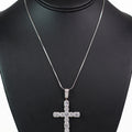 Pave Trimmed Round & Emerald Stone Cross Necklace