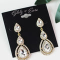 3 Teardrop 2 Rhinestone Trim Bottom Earrings