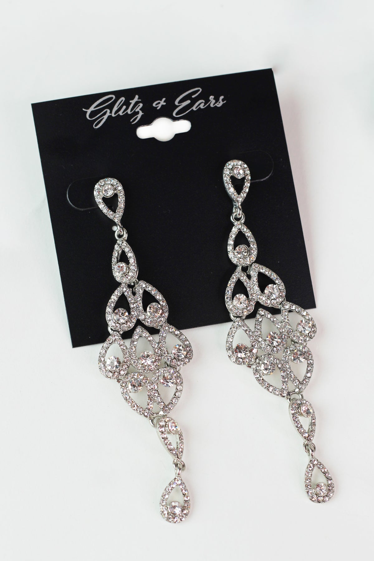 1-2-3-2-1 Teardrop with Rhinestone Trim Earring