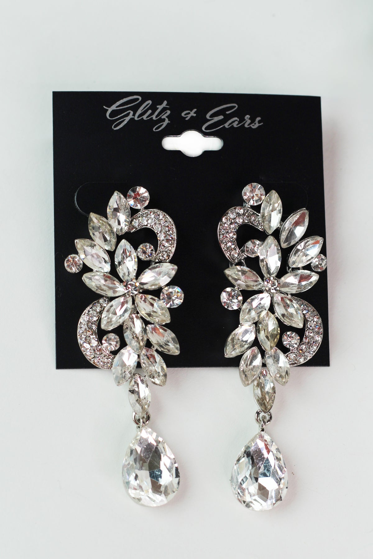 Marquis Flower Pave Swirls Dangling Teardrop Earrings