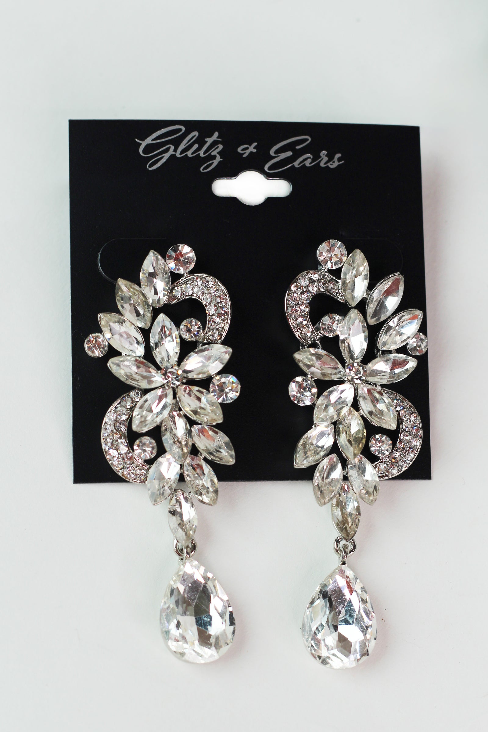 Marquis Flower Pave Swirls Dangling Teardrop Earrings