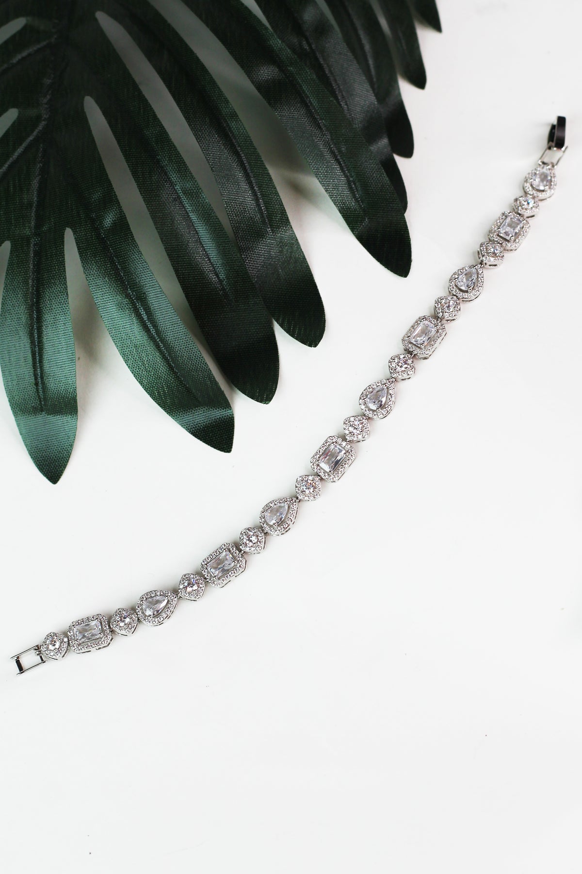 Pave Trimmed Teardrop Emerald &amp; Square Tennis Bracelet