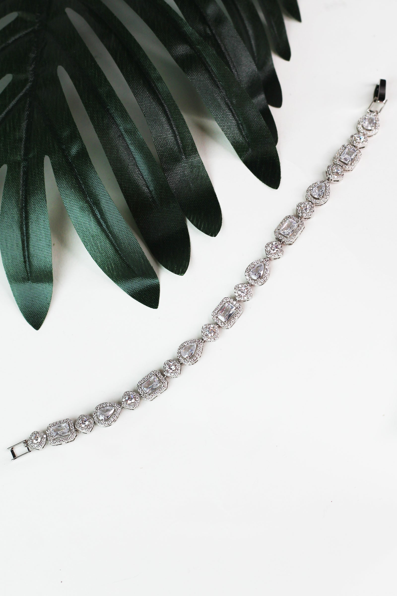 Pave Trimmed Teardrop Emerald & Square Tennis Bracelet