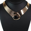 Ribbed & Smooth Metal Choker w/ Center Stone & Swirl