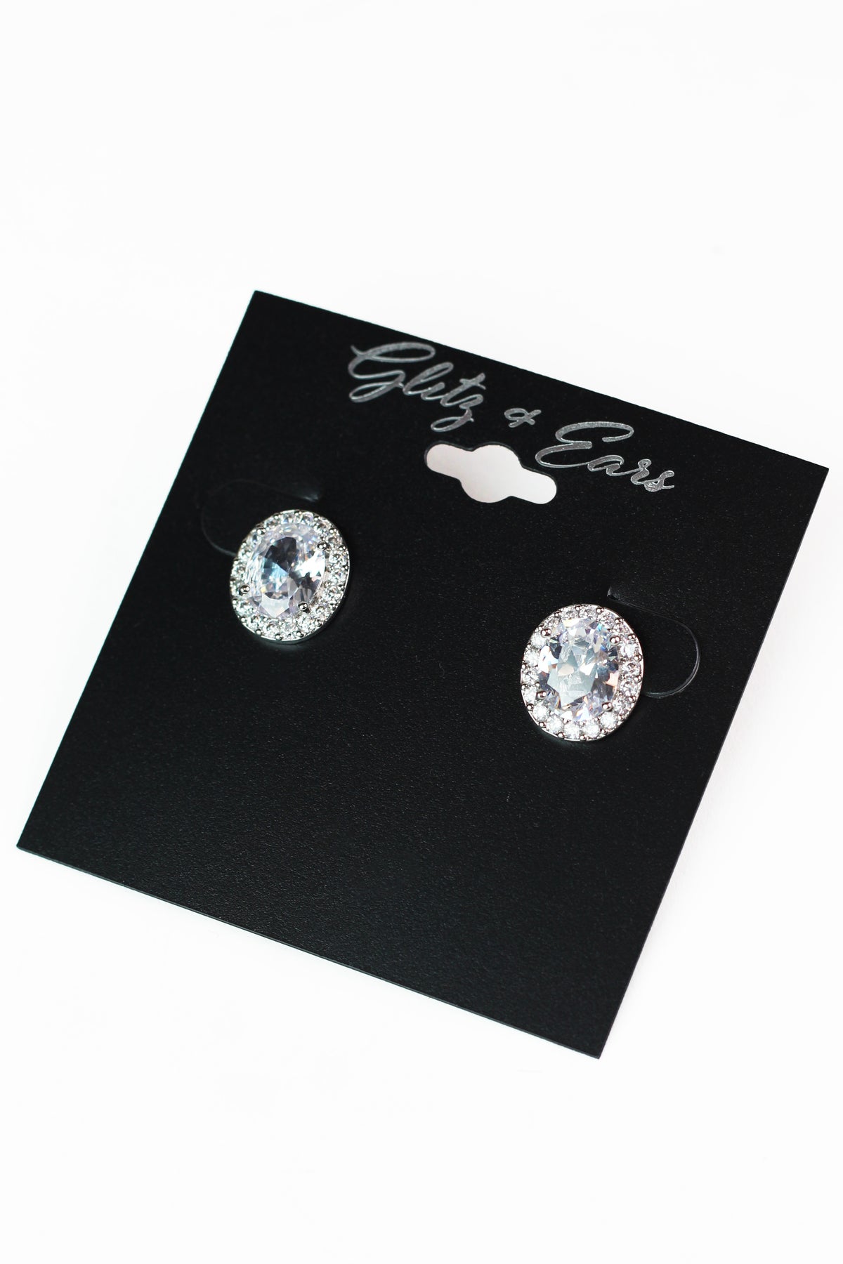 Pave Trimmed Oval Stone Stud Earrings