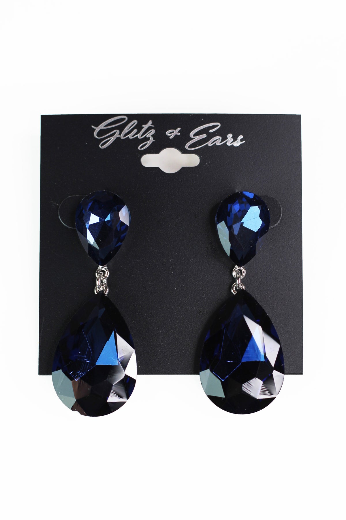 Two Chunky Teardrops Dangling Rhinestone Earrings