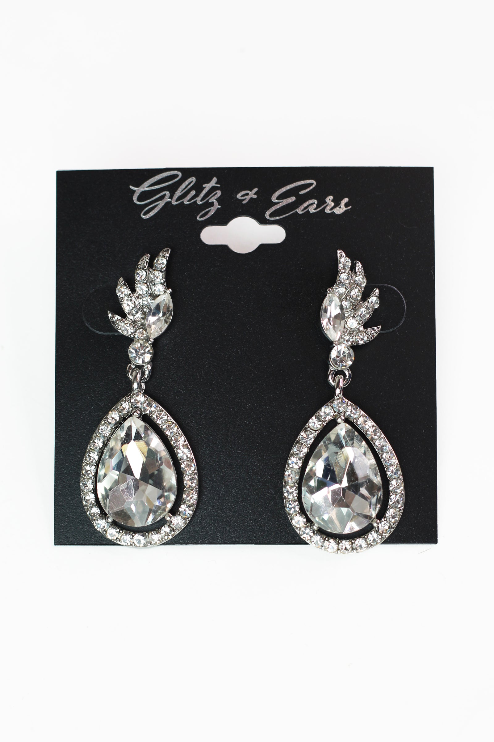 Rhinestone Flame & Dangling Teardrop Earrings