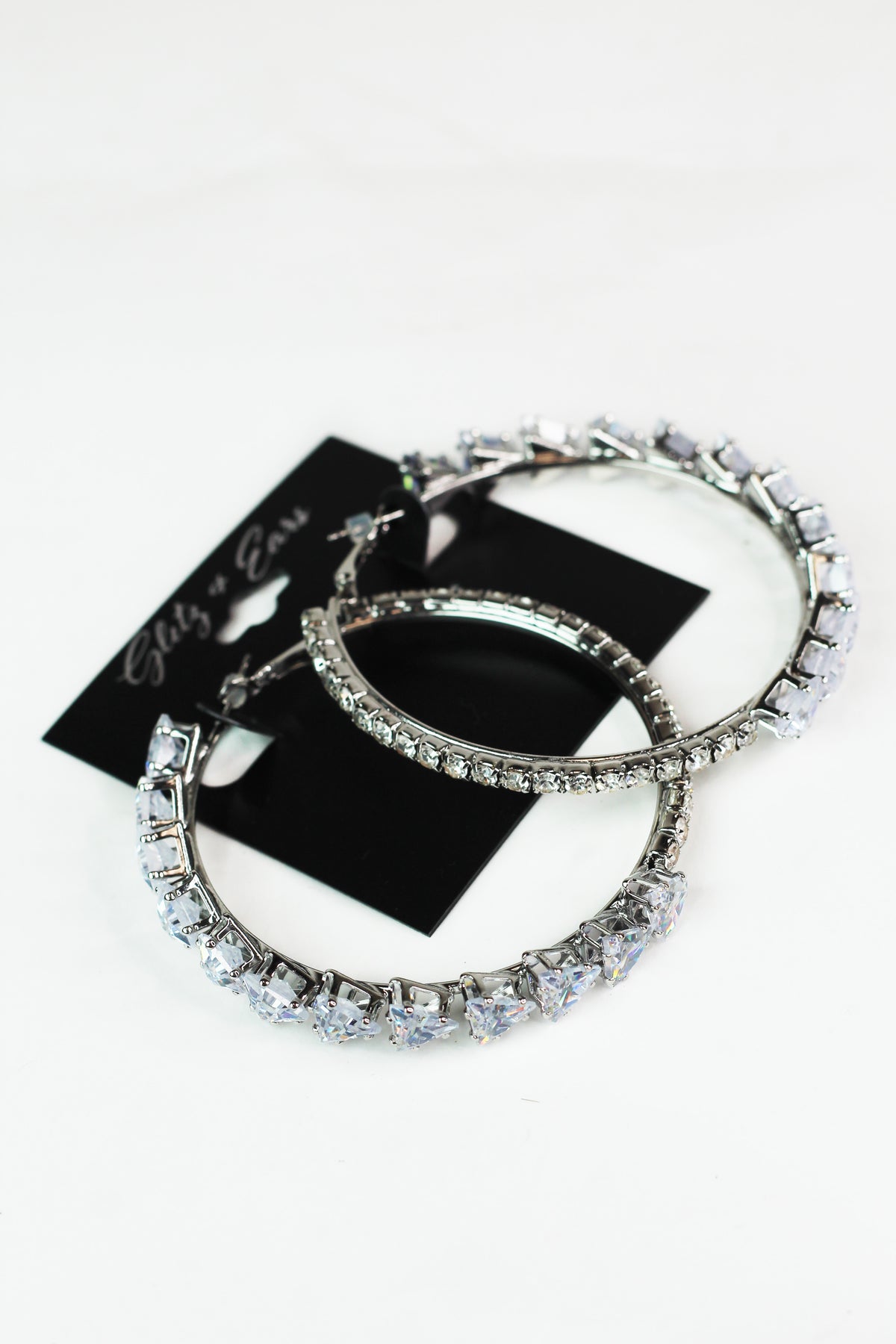 XL Set-In Triangles &amp; Round Rhinestone Lever Back Hoops
