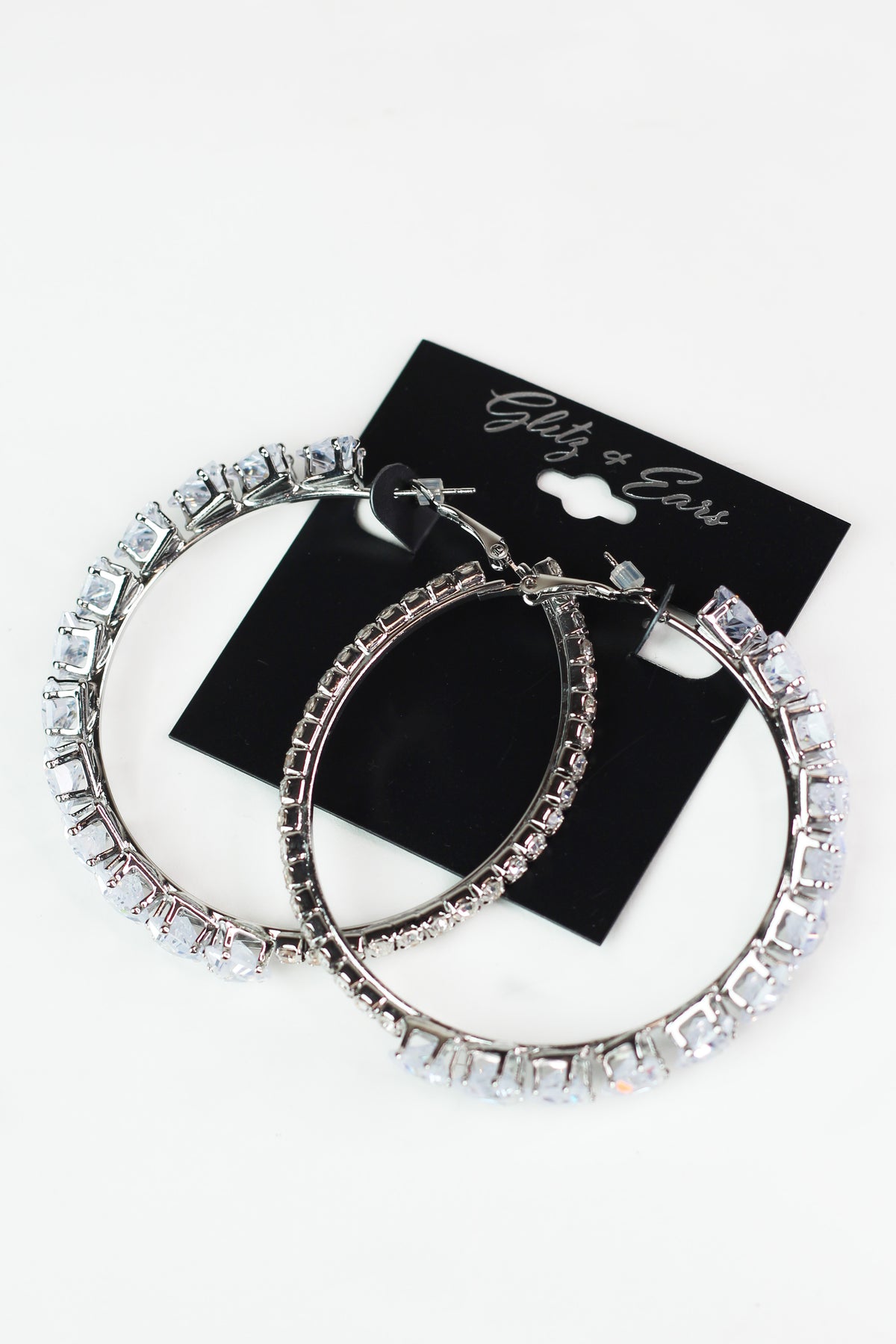 XL Set-In Triangles & Round Rhinestone Lever Back Hoops