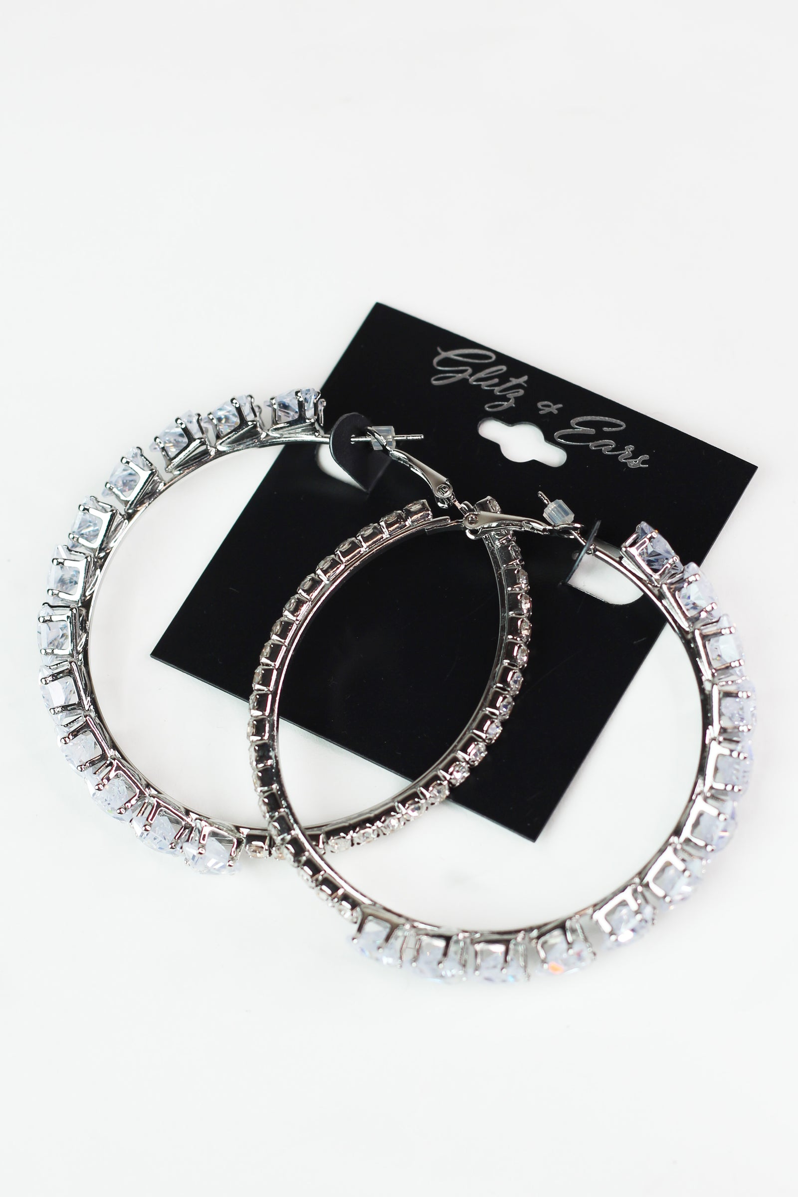 XL Set-In Triangles & Round Rhinestone Lever Back Hoops