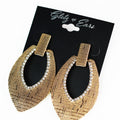 Textured Metal & Rhinestone Open Teardrop Doorknocker Earrings