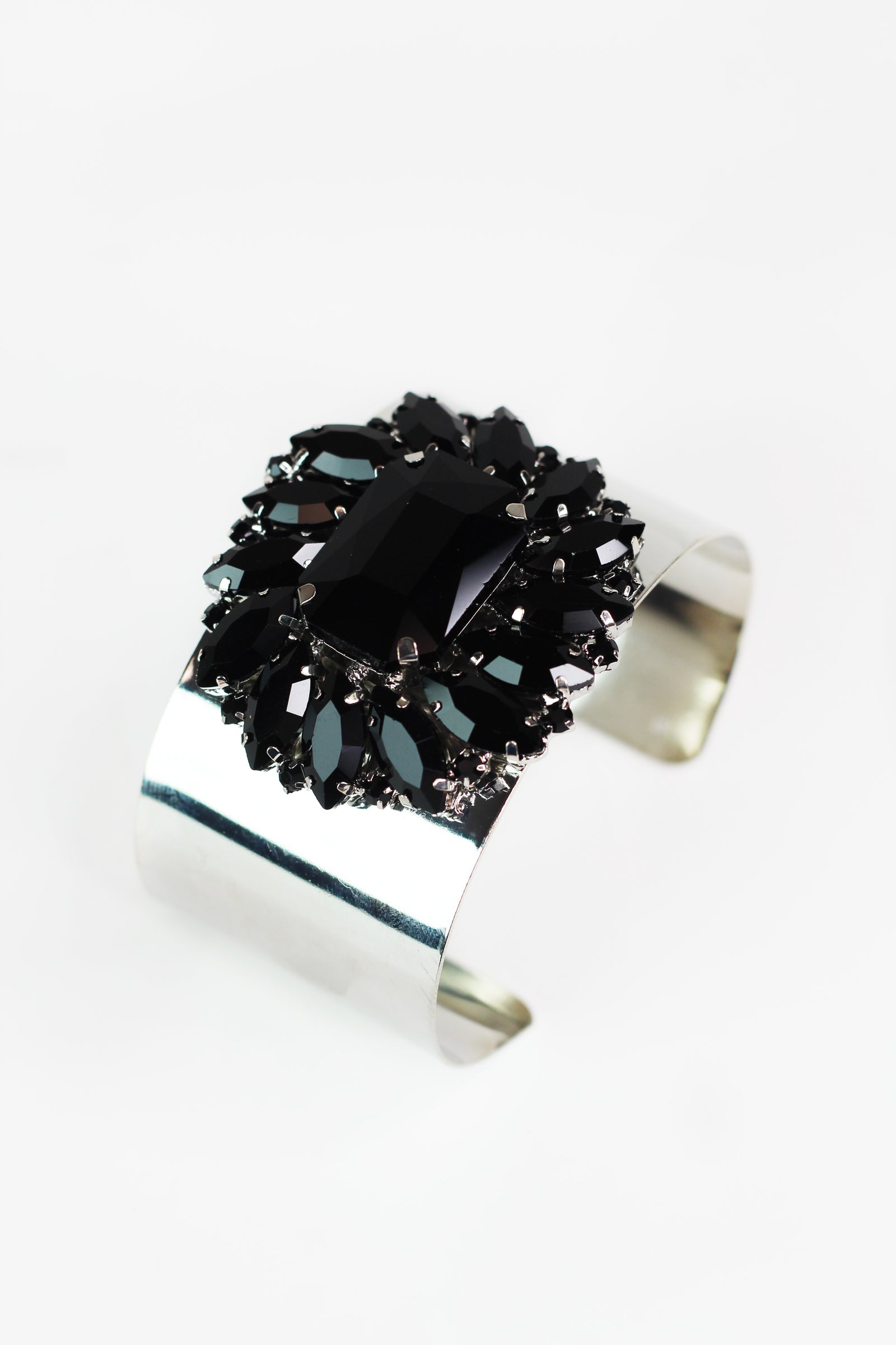 Smooth Metal Cuff w/ Emerald & Marquis Stone Center Cluster