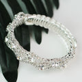 Wavy Lines & Round Rhinestones Coil Cuff Bracelet