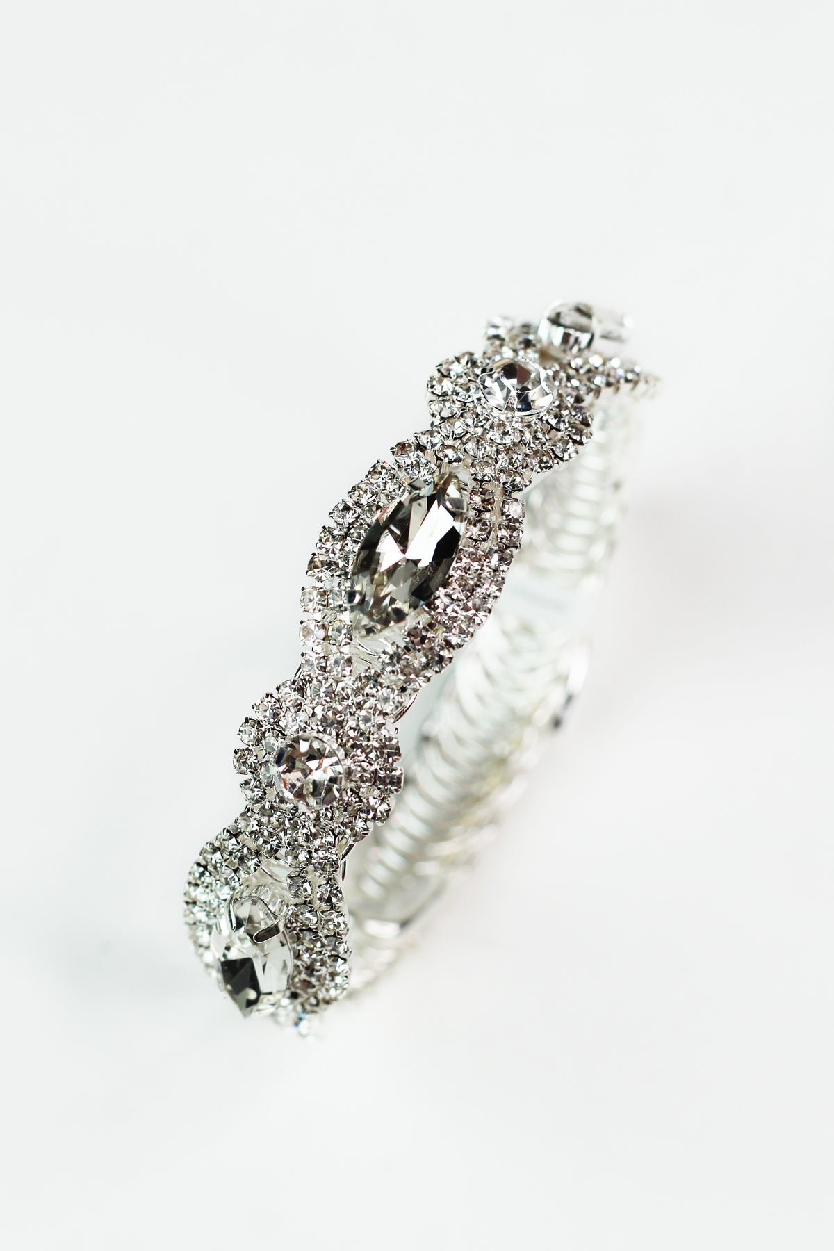 Marquis & Round 2 Row Stone Trimmed Coil Cuff Bracelet