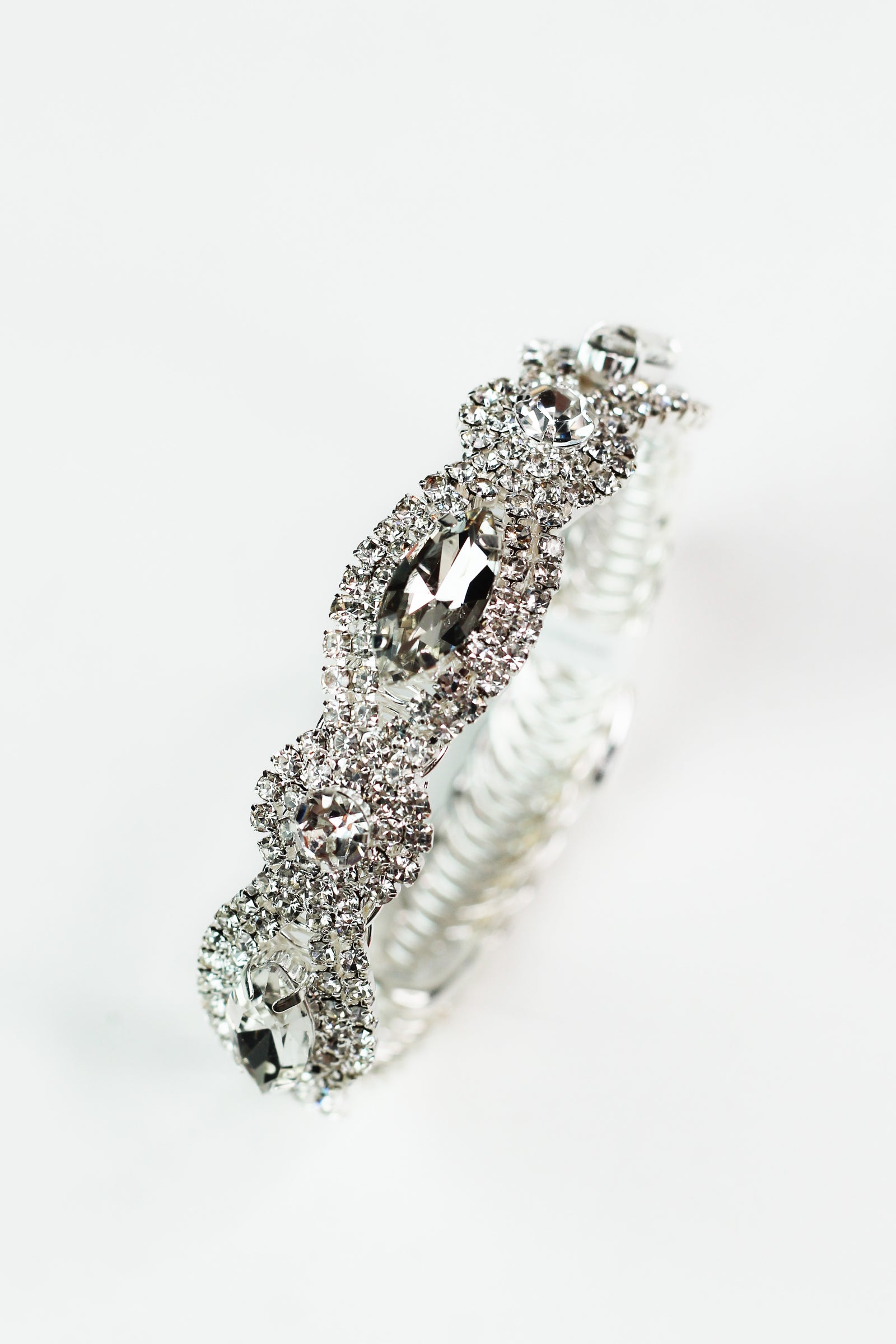 Marquis & Round 2 Row Stone Trimmed Coil Cuff Bracelet