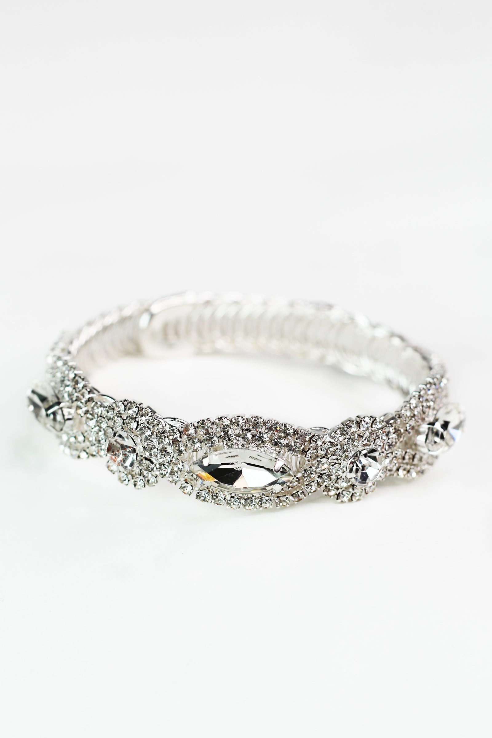 Marquis & Round 2 Row Stone Trimmed Coil Cuff Bracelet