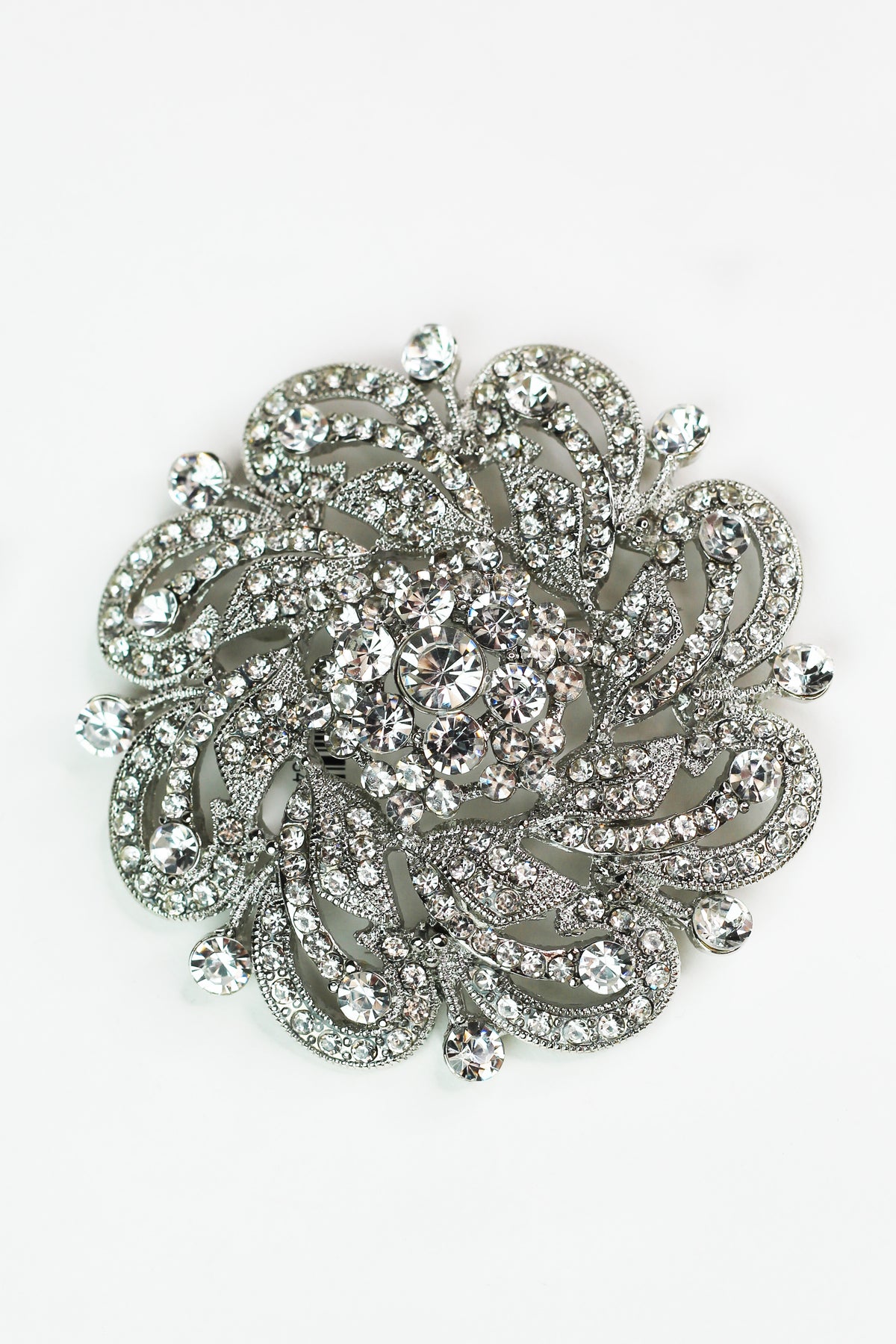 Rhinestone Swirls Center Cluster Flower Brooch