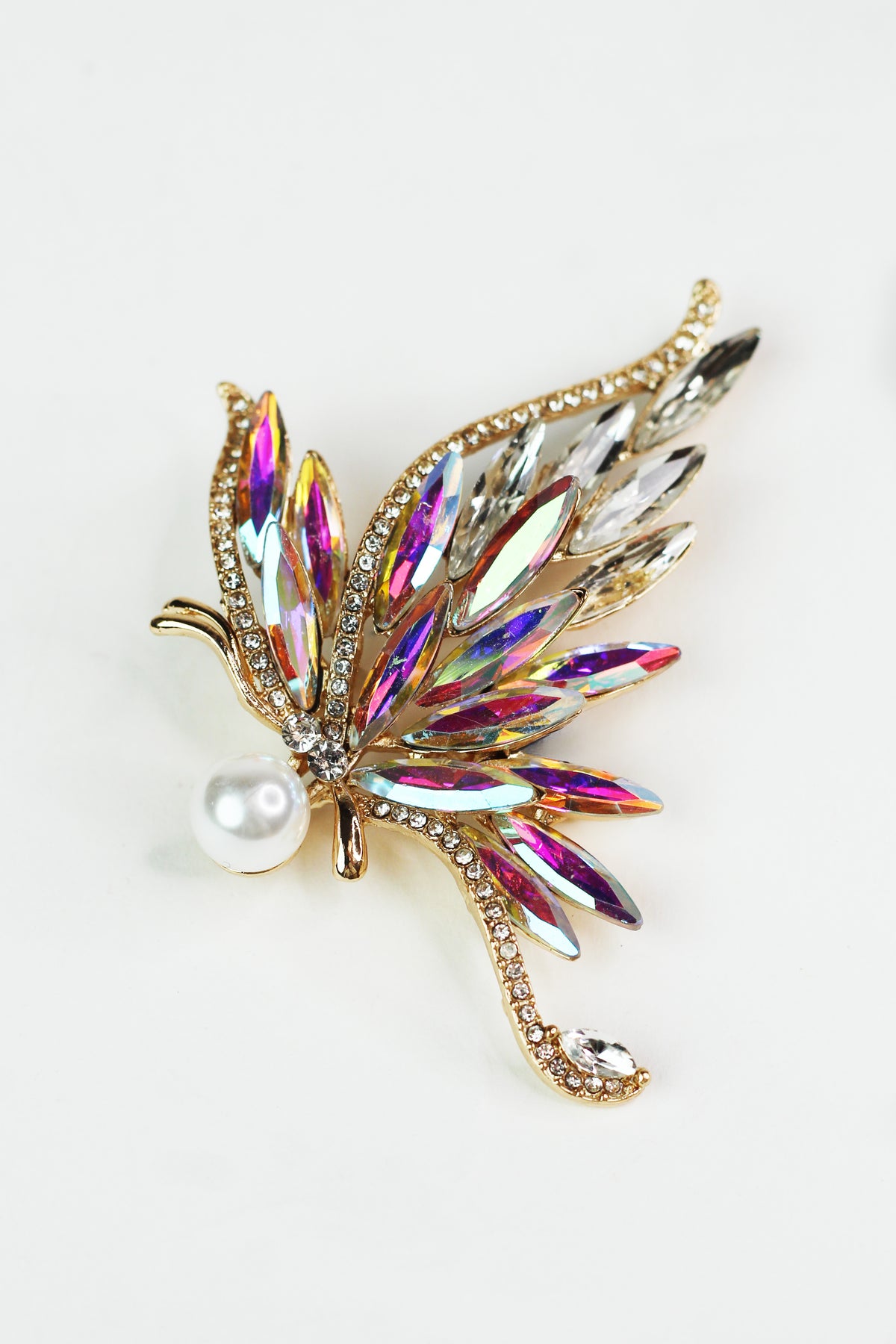 Marquis &amp; Rhinestone Insect w/ Pearl Head Brooch