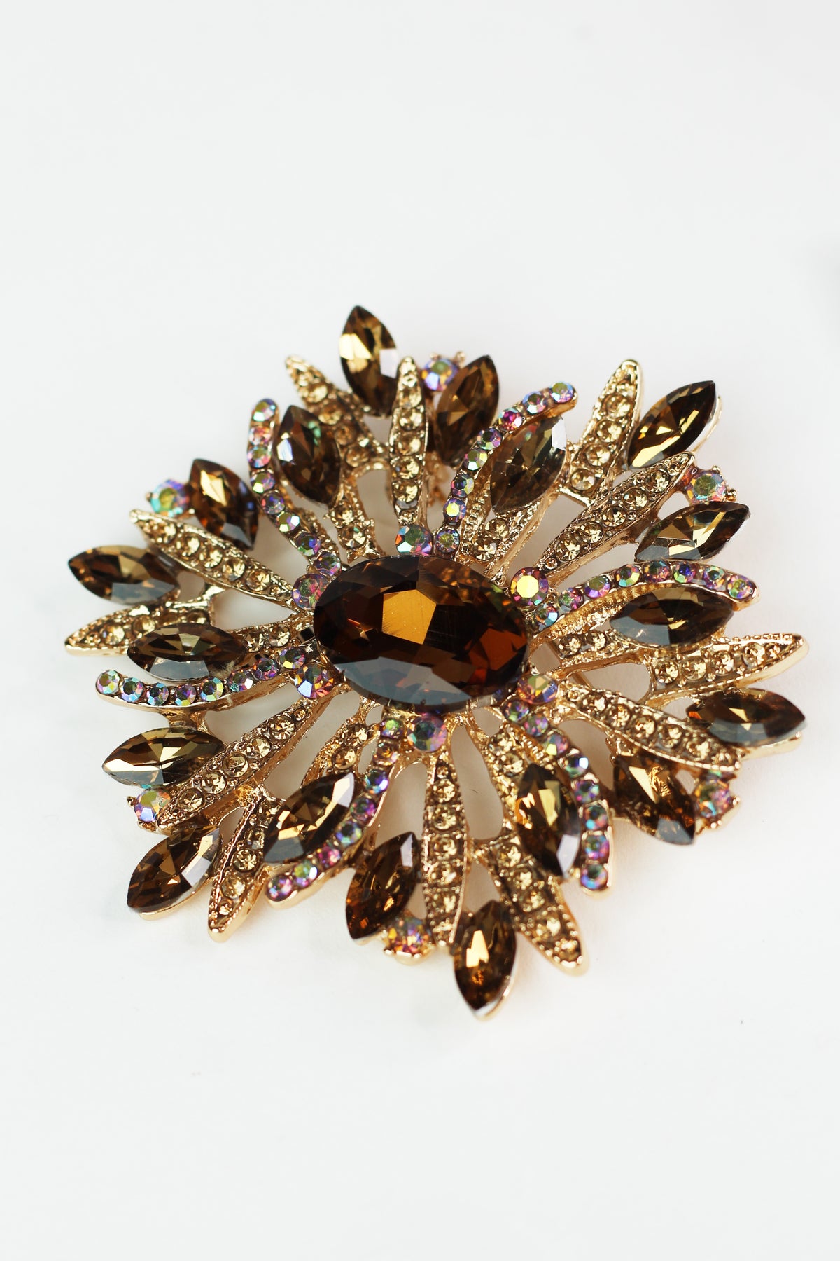 Rhinestone Flower Brooch w/ Oval Center Stone