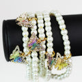 Pave Trimmed Butterfly Pearl Stretch Bracelet Set
