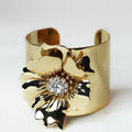 Metal & Rhinestone Flower Wide Cuff Bracelet