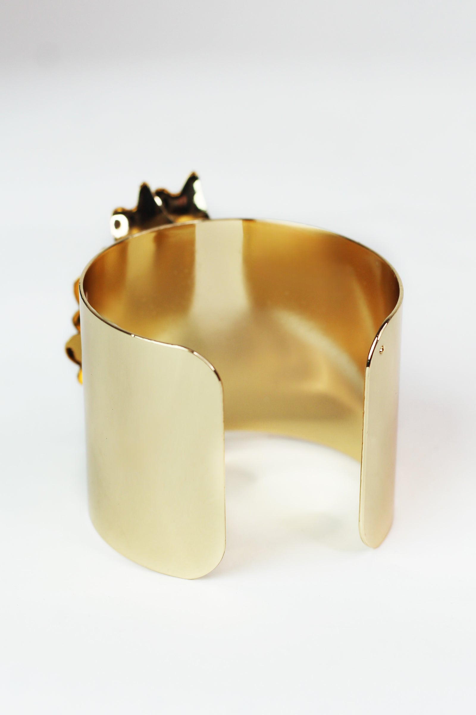 Metal & Rhinestone Flower Wide Cuff Bracelet