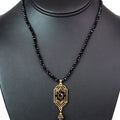 Beaded Necklace w/ Metal Flower & Dangling Bead Pendant