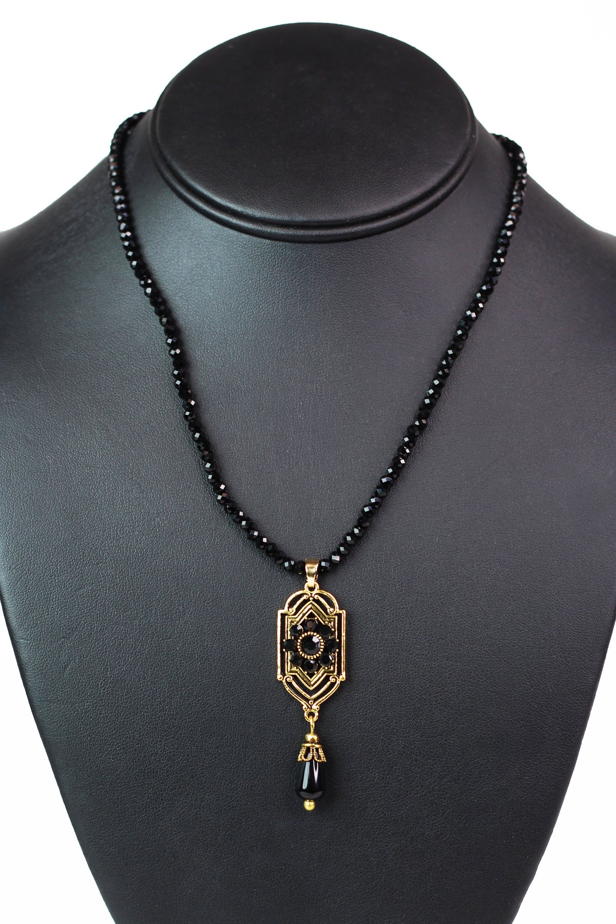 Beaded Necklace w/ Metal Flower &amp; Dangling Bead Pendant