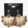 Metal Oval & Dangling Raffia Fan Earrings