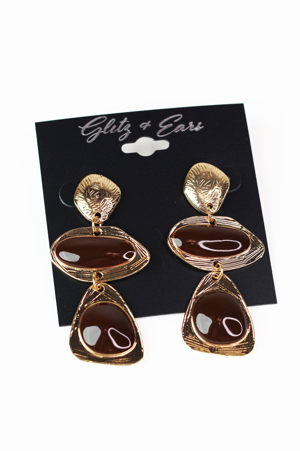3 Part Brushed Metal Trimmed Shapes Earrings