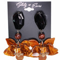 Dangling Stone Wood & Epoxy Flower Earrings