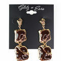 3 Part Metal & Epoxy Squares Earrings