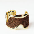 Wide Wavy Metal & Raffia Cuff Bracelet