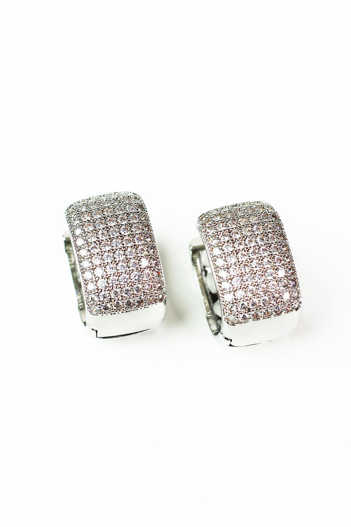 Small Pave Wide Rectangle Hoop Earrings