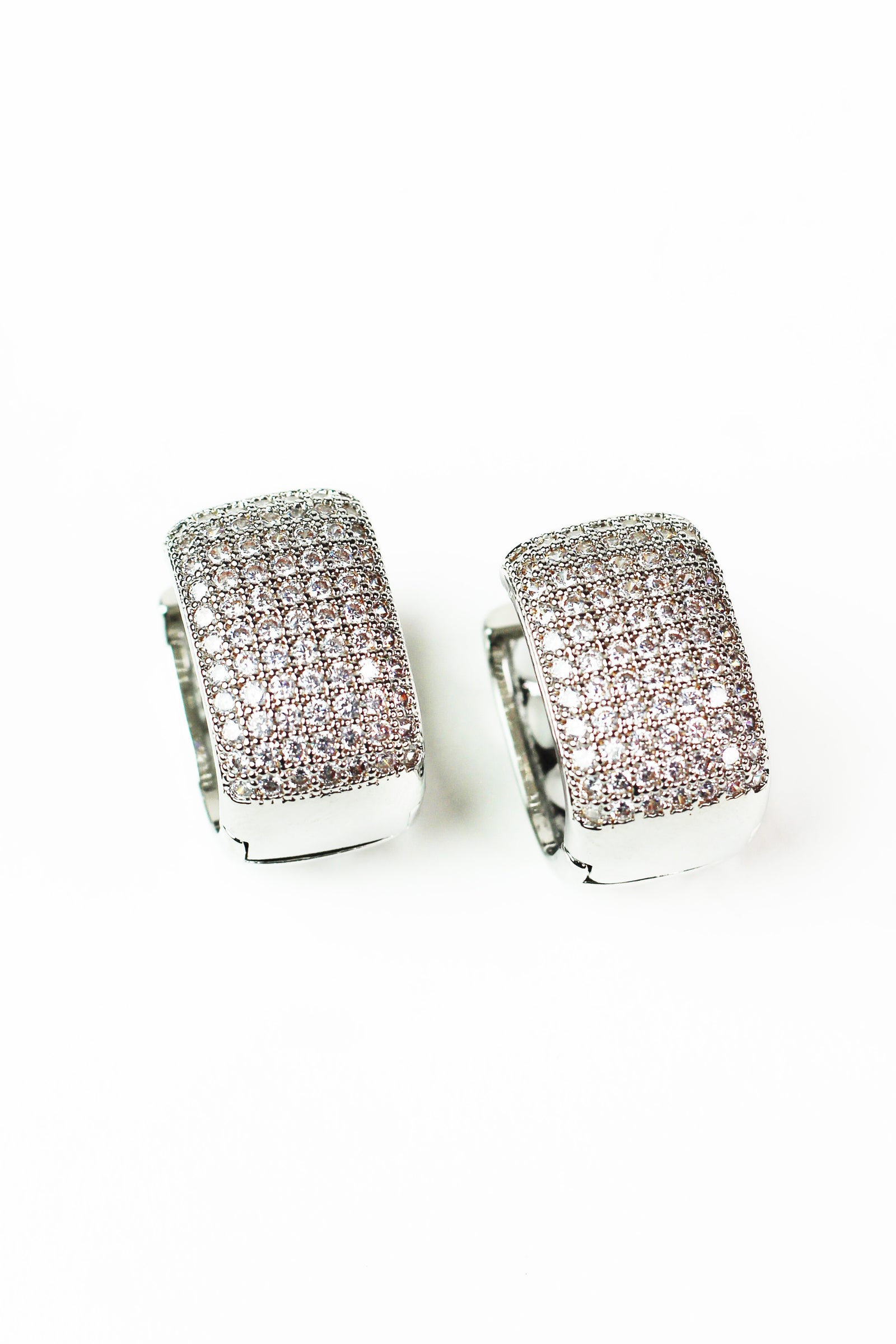 Small Pave Wide Rectangle Hoop Earrings