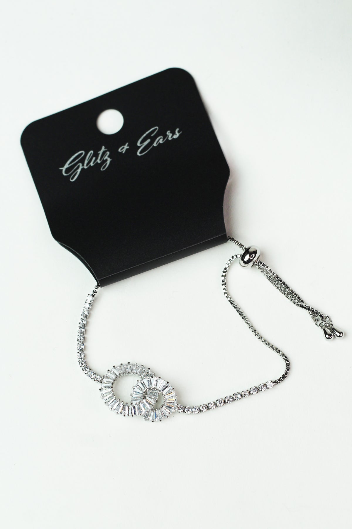 Baguette Interlocking Circles Rhinestone Pull Bracelet