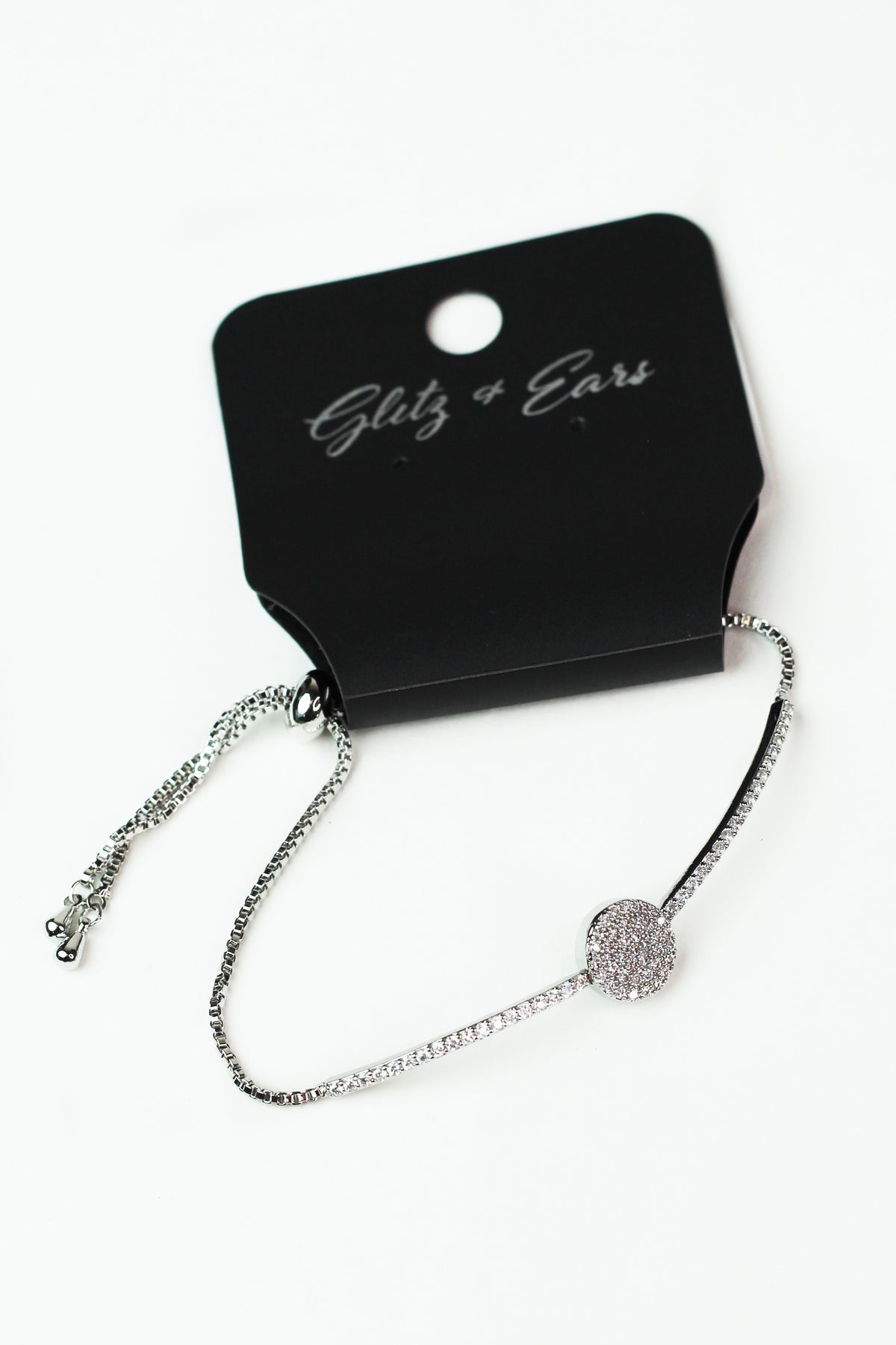 Pave Filled Circle Rhinestone Pull Bracelet