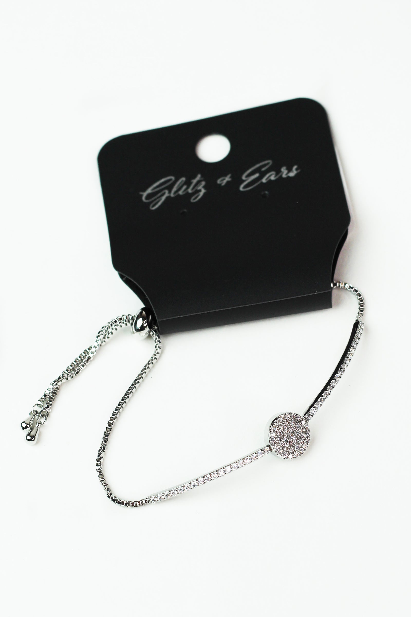 Pave Filled Circle Rhinestone Pull Bracelet
