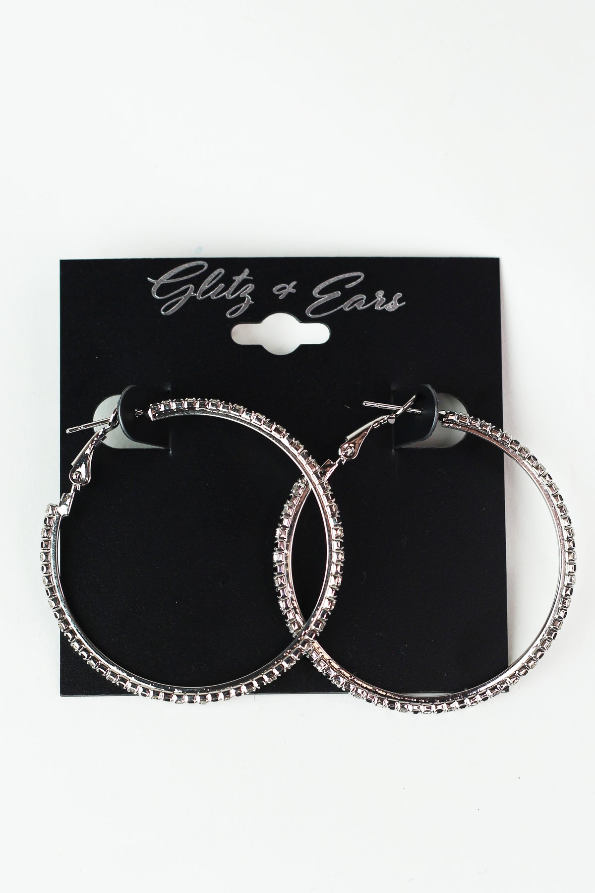 Med. Thin Two Toned Rhinestone Lever Back Earrings