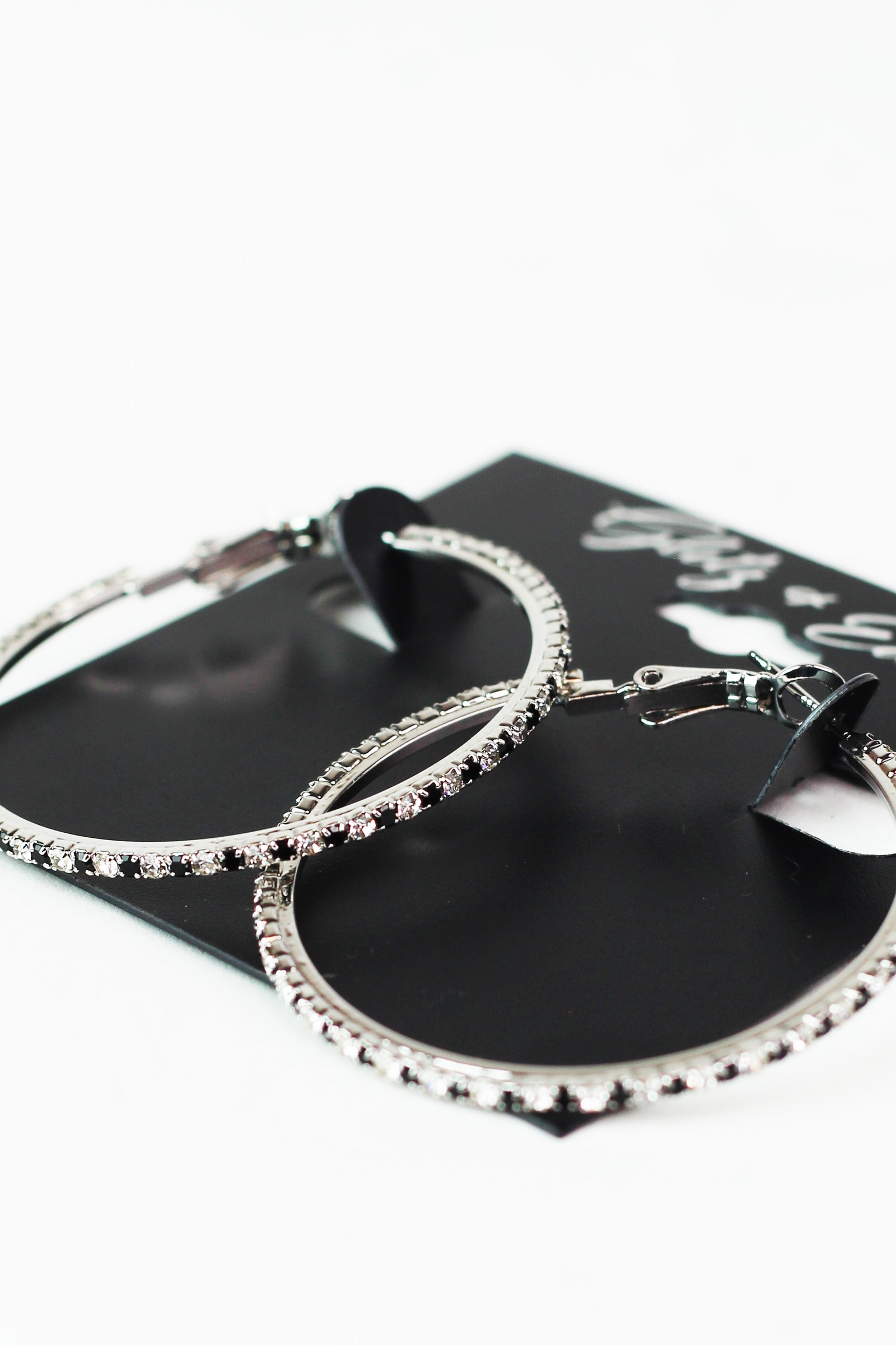 Med. Thin Two Toned Rhinestone Lever Back Earrings