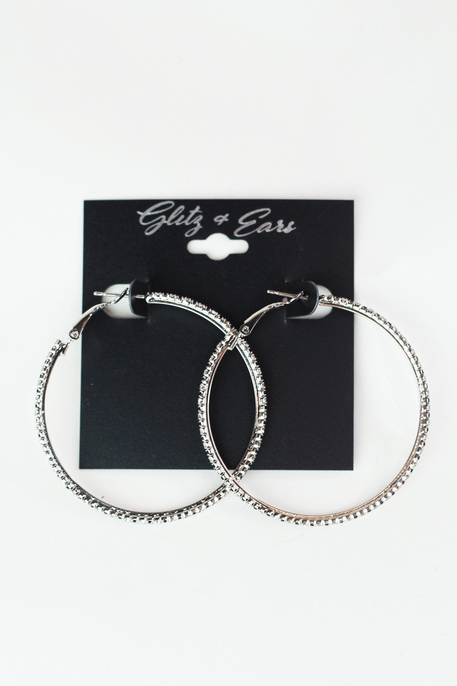 Lg. Thin Two Toned Rhinestone Lever Back Earrings